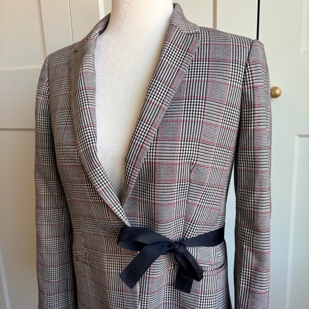 J. Crew Black, White & Red Lady Glen Plaid Tie-Front Blazer | 4 - Picture 4 of 7